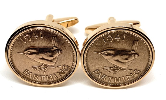 Luxury 1941 Farthing Cufflinks for a 83rd birthday.  Original British Farthings inset in Rose Gold Plated French Cufflinks backs 83rd