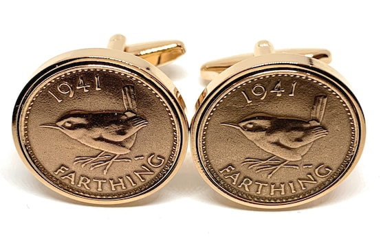 Luxury 1941 Farthing Cufflinks for a 84th birthday.  Original British Farthings inset in Rose Gold Plated French Cufflinks backs 84th