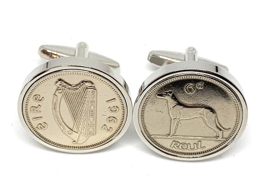 1962 63rd Birthday Gift Irish Sixpence Coin Cufflinks: Silver Plated backs