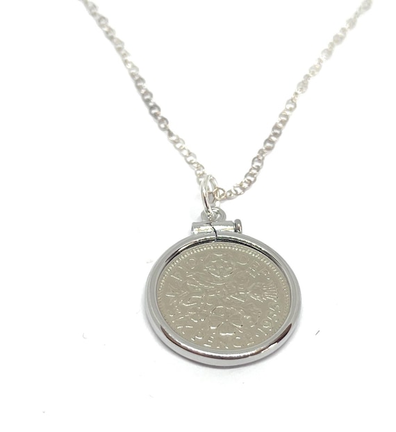 1955 70th Birthday / Anniversary sixpence coin Solid Cinch pendant plus SS chain gift, 70th birthday gifts for women, 70th, gift from 1955