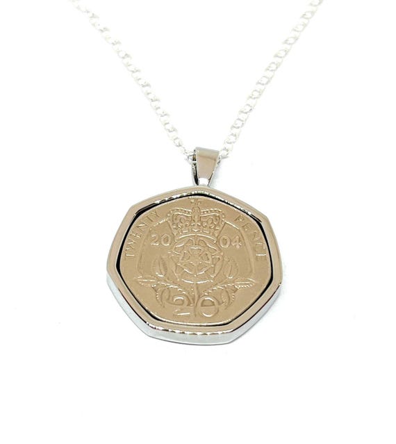 21st Birthday Anniversary Twenty Pence coin Pendant from 2004 for a 21st Birthday gift idea Gift for her SLV