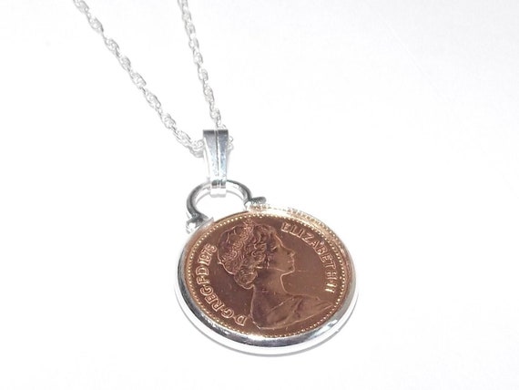 1977 British half pence coin pendant  for 47th birthday plus a Sterling Silver 18in Chain 47th birthday gift for her,  Thinking Of You, Mum