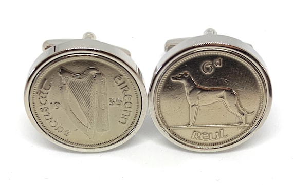 Irish Coin Cufflinks, 1935 Sixpence with Silver Plated Backs