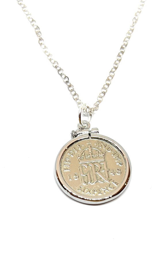 1948 77th Birthday / Anniversary sixpence coin Solid Cinch pendant plus Sterling Silver chain gift 77th birthday gift for her