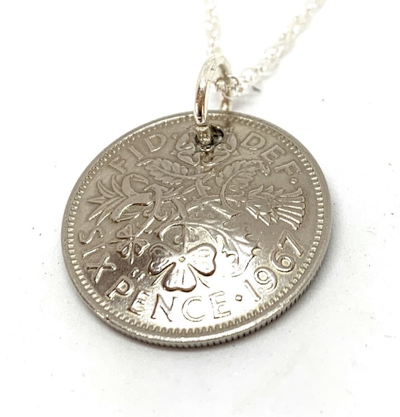 1967 58th Birthday / Anniversary Domed sixpence coin pendant plus 18inch SS chain gift 58th birthday gift for her