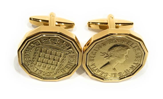 1959 Threepence 3d 66th birthday Cufflinks, Original 1959 threepence coin cufflinks for 66th birthday, Mens 66th 1959, Fathers Day HT GLD