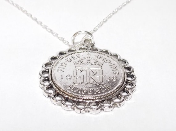 Fine Pendant 1939 Lucky sixpence 86th Birthday plus a Sterling Silver 20in Chain 85th birthday gift for her Thinking Of You,  Special Friend
