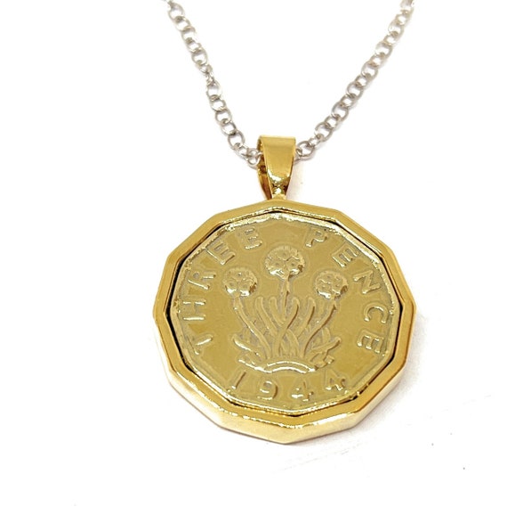 1944 Threepence Coin Pendant: 81st Birthday Gift, Sterling Silver Chain