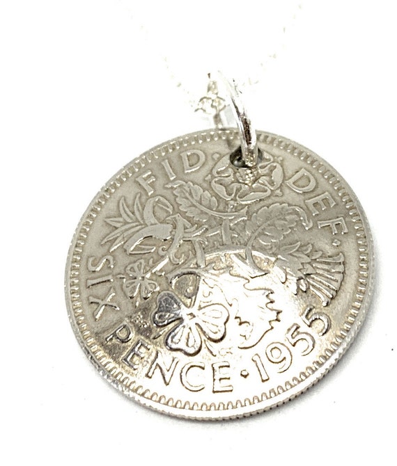 1955 69th Birthday / Anniversary sixpence domed coin pendant plus 18inch SS chain gift, 69th birthday , 69th, gift from 1955 Thinking Of You