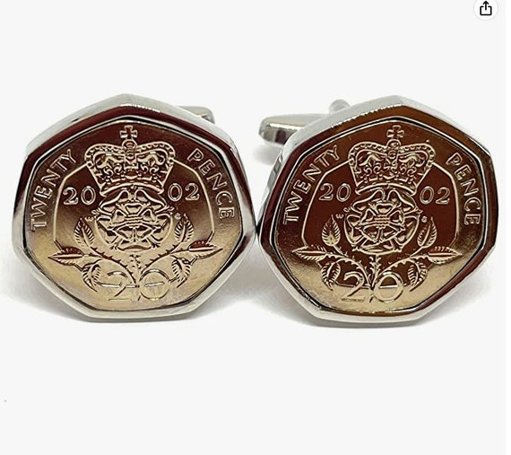 2002 23rd Birthday / Anniversary Silver Plated 20p  coin cufflinks -2002 for a 23rd Birthday SLV