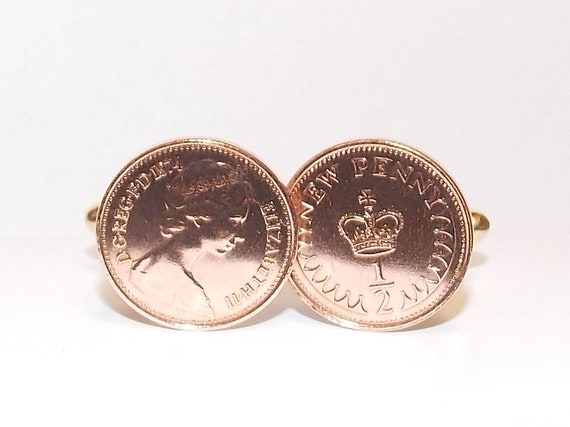Vintage Retro 1975 half pence coin cufflinks for a 49th Birthday  - No longer in circulation Thinking Of You,  Special Friend, Mum, Dad