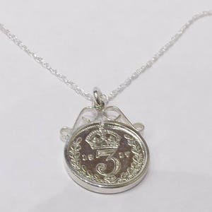 1919 Threepence Coin Pendant: Sterling Silver 105th Birthday Gift