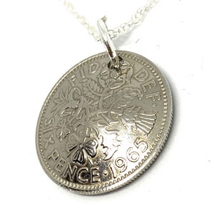 1965 Sixpence Coin Pendant: 60th Birthday Gift