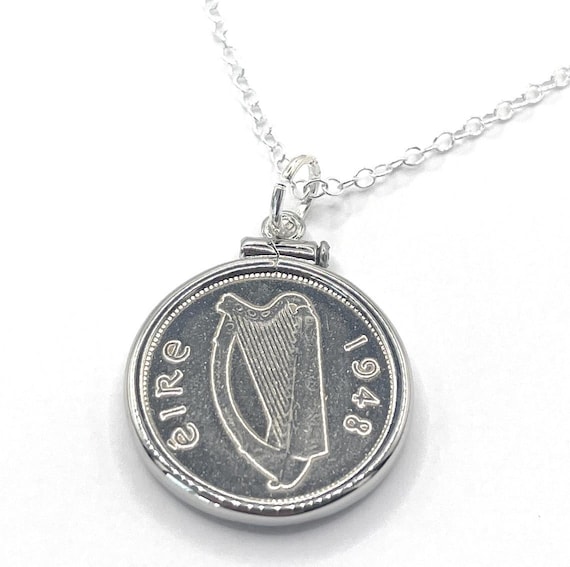 1948 Coin Pendant, Irish Sixpence With Sterling Silver Chain