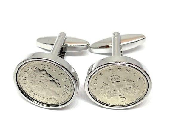 2006 five pence coin cufflinks 19th Birthday Gift Wedding Anniversary: Silver or Gold Plated backs