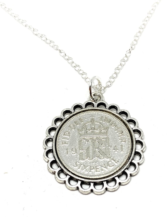Fine Pendant 1941 Lucky sixpence 84th Birthday plus a Sterling Silver 18in Chain 84th birthday gift for her Thinking Of You, Mum Dad