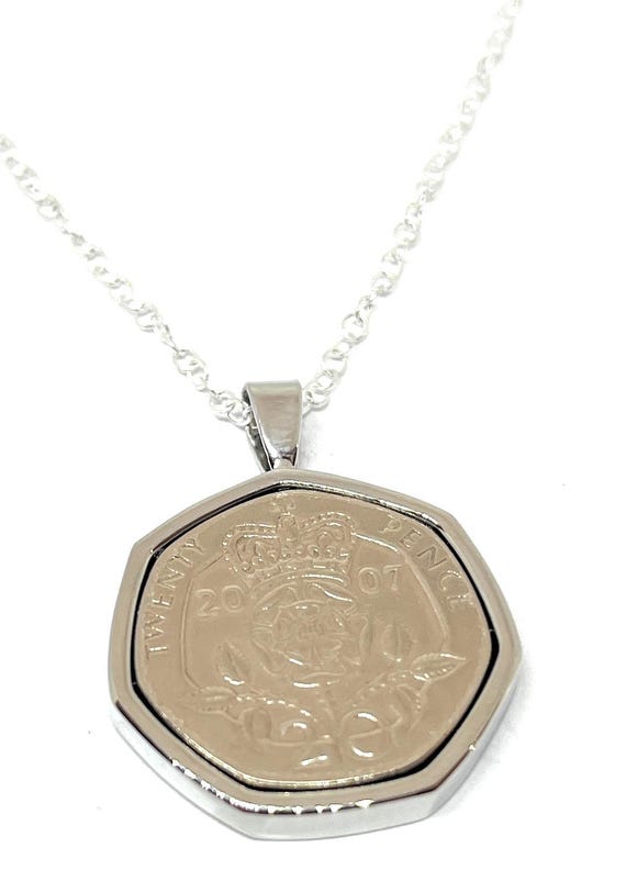 Pendant 18th Birthday gift 20p Coin Silver Wedding Gift 2007 Ladies Anniversary Necklace