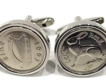 1963 Irish coin cufflinks- Great gift idea. Genuine Irish 3d threepence coin cufflink 1963 Thinking Of You,  Special Friend, Mum, Dad