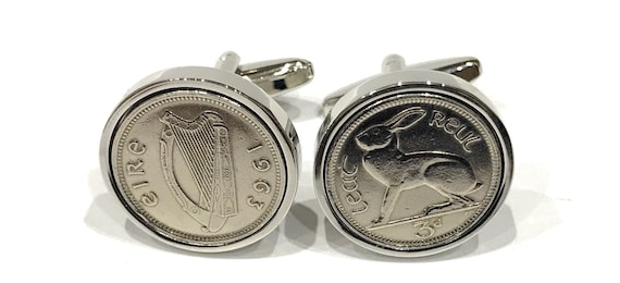 1963 Irish coin cufflinks- Great gift idea. Genuine Irish 3d threepence coin cufflink 1963 Thinking Of You,  Special Friend, Mum, Dad