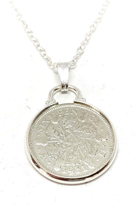 1931 Sixpence Coin Pendant: 94th Birthday Gift, Sterling Silver Chain