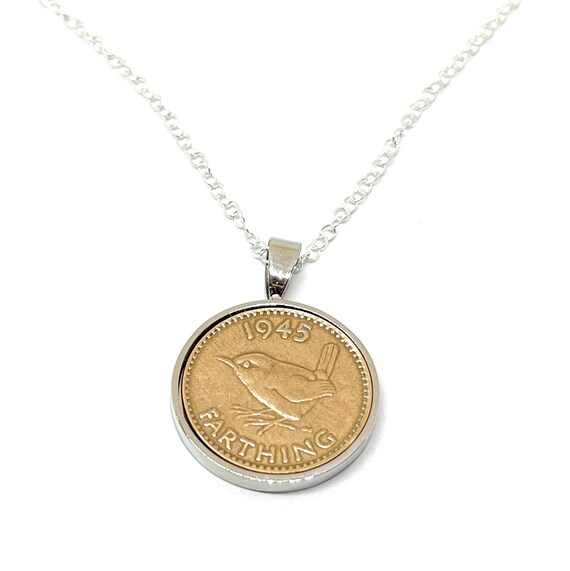 Solid Pendant 1945 Lucky Farthing 80th Birthday plus a Sterling Silver Chain, 80th Anniversary gift, 80th birthday gift Thinking Of You