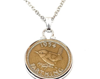 1954 71st Birthday gifts for her Anniversary Farthing coin in a Silver Plated Pendant mount plus 18 Inch SS Chain 71st birthday gift