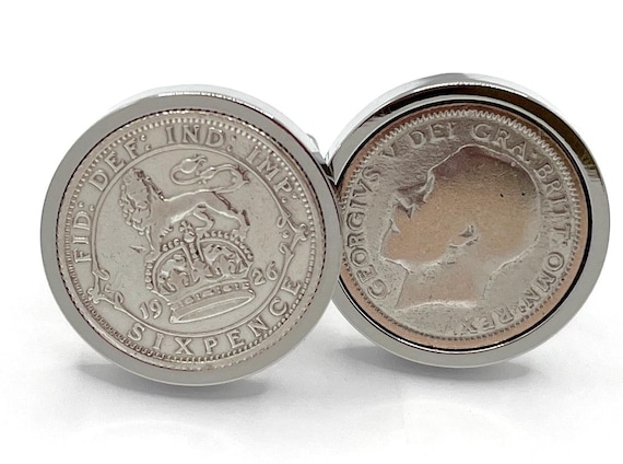 1926 Sixpence Coin Cufflinks: 99th Birthday Gift, Silver, Gold or RoseGold Plated backs