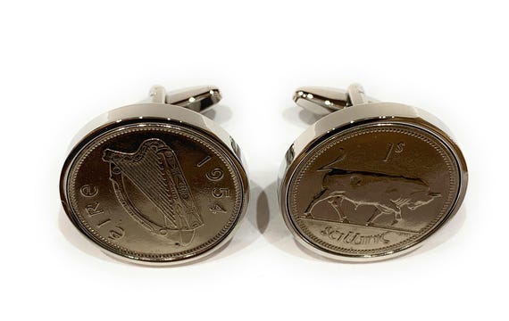 1954 Irish Shilling Cufflinks 71st Birthday Gifts: Silver Plated