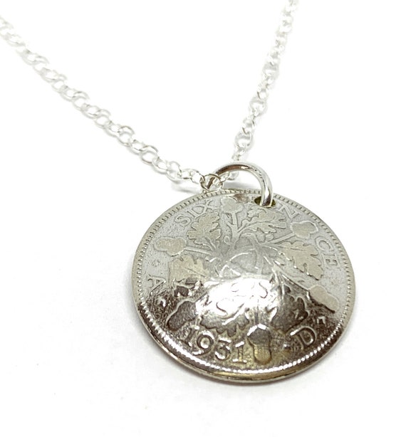 1931 95th Birthday / Anniversary Domed Sixpence coin pendant plus 18inch SS chain gift 95th birthday gift for her Thinking Of You, Mum Dad