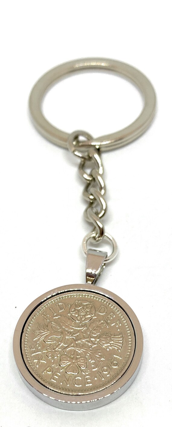 1963 62nd Birthday Keyring-Sixpence Keyring- Mum, Dad, Brother, Sister- 62nd Birthday-Coin Keyring, Sixpence Coin, 62nd Anniversary, 6d