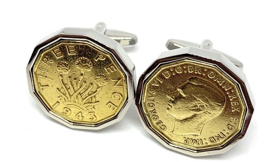 1943 Threepence 3d 81st birthday Cufflinks - Original 1943 threepence coin cufflinks 79th Thinking Of You,  Special Friend, Mum, Dad