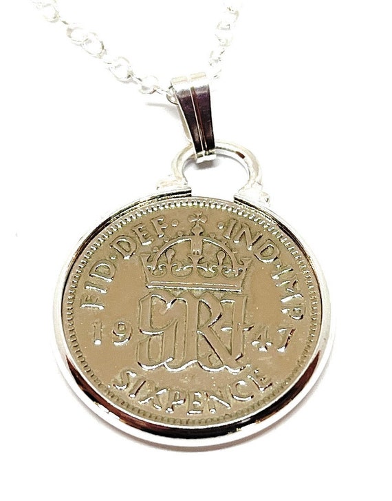 1947 Sixpence Cinch pendant 77th birthday.  Original sixpence coins Great gift from 1947 77th birthday gift Mothers day gift