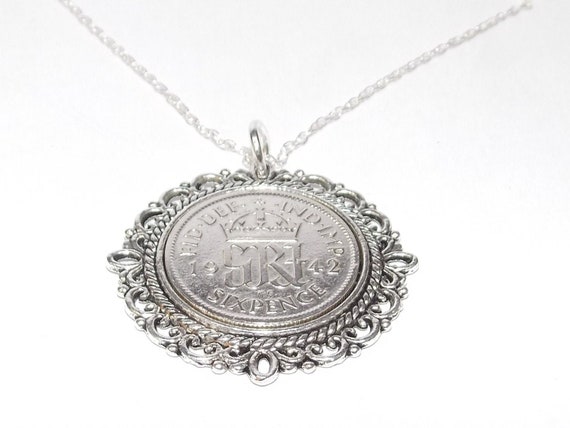 Fancy Pendant 1942 Lucky sixpence 82nd Birthday plus a Sterling Silver 18in Chain Thinking Of You,  Special Friend, Mum, Dad, Loved One