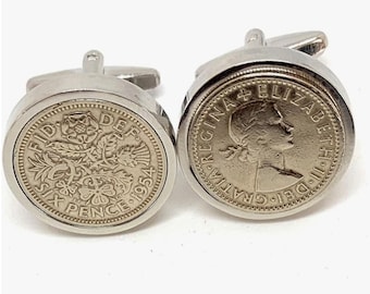 1954 72nd Birthday Gift Sixpence Coin Cufflinks: Silver, Gold or RoseGold Plated backs
