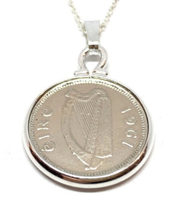 Cinch Pendant 1964 Lucky Irish Threepence 61st Birthday plus a Sterling Silver 18in Chain 61st birthday gift for her, 61st Sister, 61st Nan