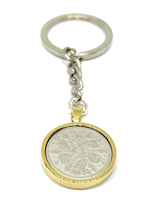 1933 92nd Birthday Keyring-Sixpence Keyring- Mum, Dad, Brother, Sister- 92nd Birthday-Coin Keyring, 92nd Anniversary, GLD