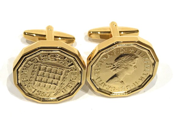 1967 Threepence 3d 58th birthday Cufflinks - Original 1967 threepence coin cufflinks 58th Thinking Of You,  Special Friend, Mum, Dad GLD