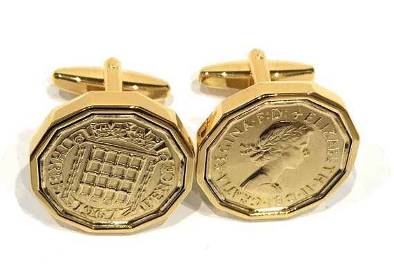 1967 Threepence 3d 57th birthday Cufflinks - Original 1967 threepence coin cufflinks 57th Thinking Of You,  Special Friend, Mum, Dad GLD