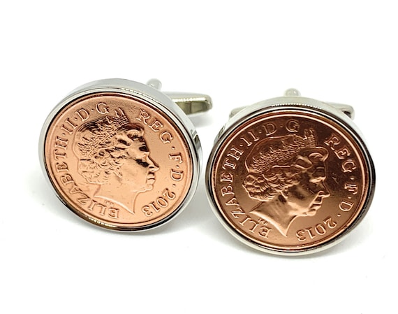 11th Steel anniversary cufflinks - Steel 1p coins from 2013 - Great Anniversary Gift for a Silk Wedding Thinking Of You