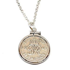 76th Birthday Gift: 1949 Sixpence Sterling Silver Necklace