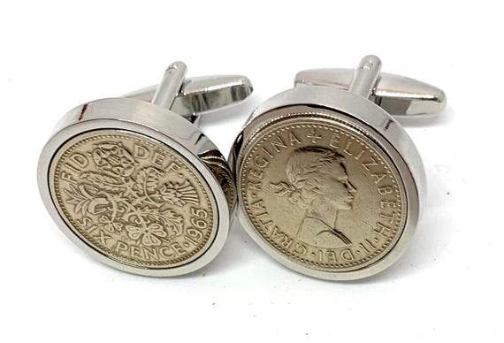 1965 Sixpence Wedding Cufflinks 60th Birthday Gift Lucky Groom Gift  Vintage British Coin Jewelry Groomsmen Accessory gifts for dad