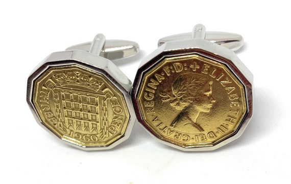 1960 Threepence 3d 64th birthday Cufflinks, Original 1960 threepence coin cufflinks for 64th birthday, Mens 64th Gift, Fathers Day HT