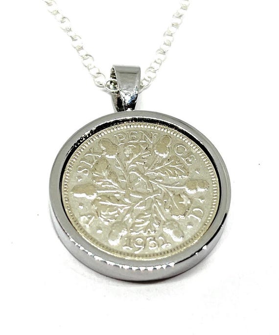 1931 Sixpence Coin Pendant: 94th Birthday Gift, Silver, Gold or RoseGold Plated mounts
