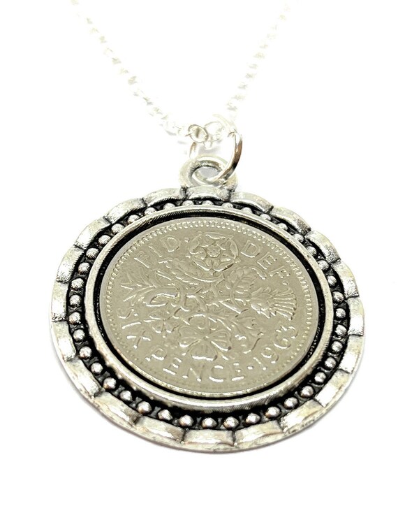 Link Pendant 1963 Lucky sixpence 61st Birthday plus a Sterling Silver 18in Chain 61st birthday gift for her, Thinking Of You, Mum, Dad