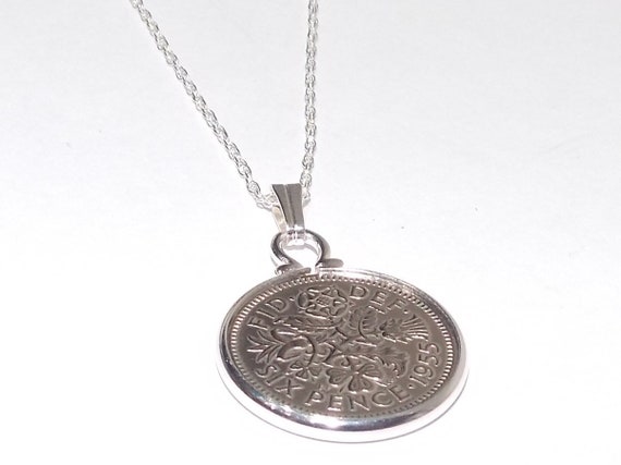 1955 69th Birthday / Anniversary sixpence coin pendant plus SS chain gift, 69th birthday gifts for women, 69th, gift from 1955