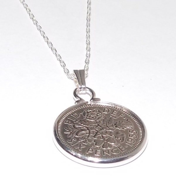 1955 69th Birthday / Anniversary sixpence coin pendant plus SS chain gift, 69th birthday gifts for women, 69th, gift from 1955