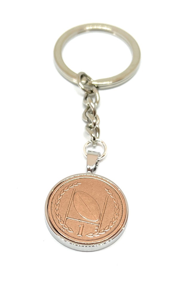 Rugby Keyring in silver plated backs - Rugby Player keyring with real coin - Great Rugby gift ,  Special Friend SLV