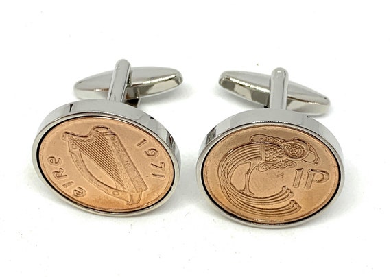 53rd Birthday 1971 Old Irish One Pence Coin Cufflinks, 1971 53rd birthday, 53rd mens gift, gift for him, Fathers Day Gift, Dads 53rd