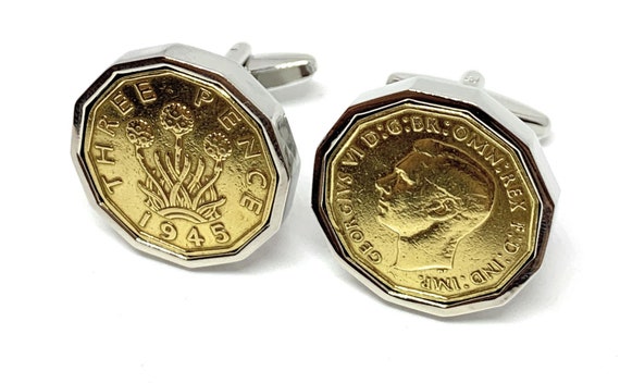 1945 Threepence 3d 79th birthday coin Cufflinks, 80th Anniversary gift, 80th birthday gift, Mens gift, 1945 birthday gift, 1945 birthday