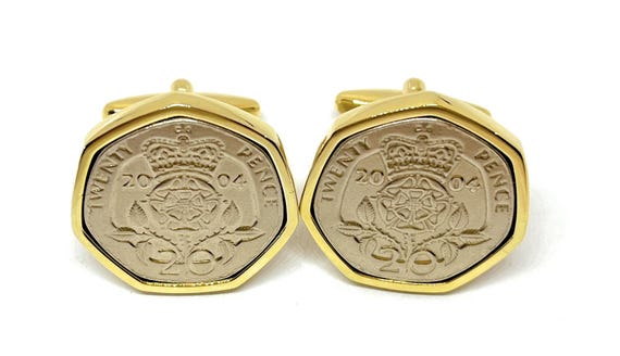 Wedding Anniversary 21st Birthday Gift Mens Cufflinks 2004 20p Coin Unique Wedding Keepsake Gold Tone Thinking of You